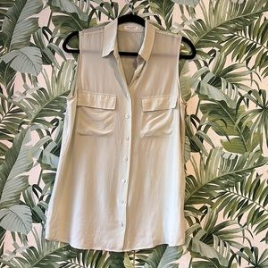 Equipment Femme | Sea Foam Green Sleeveless Silk Button Down